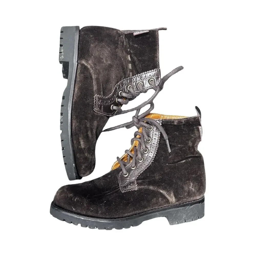 PENELOPE CHILVERS Rodriguez Velvet Boots Lace-Up Brown EU 37 US 6